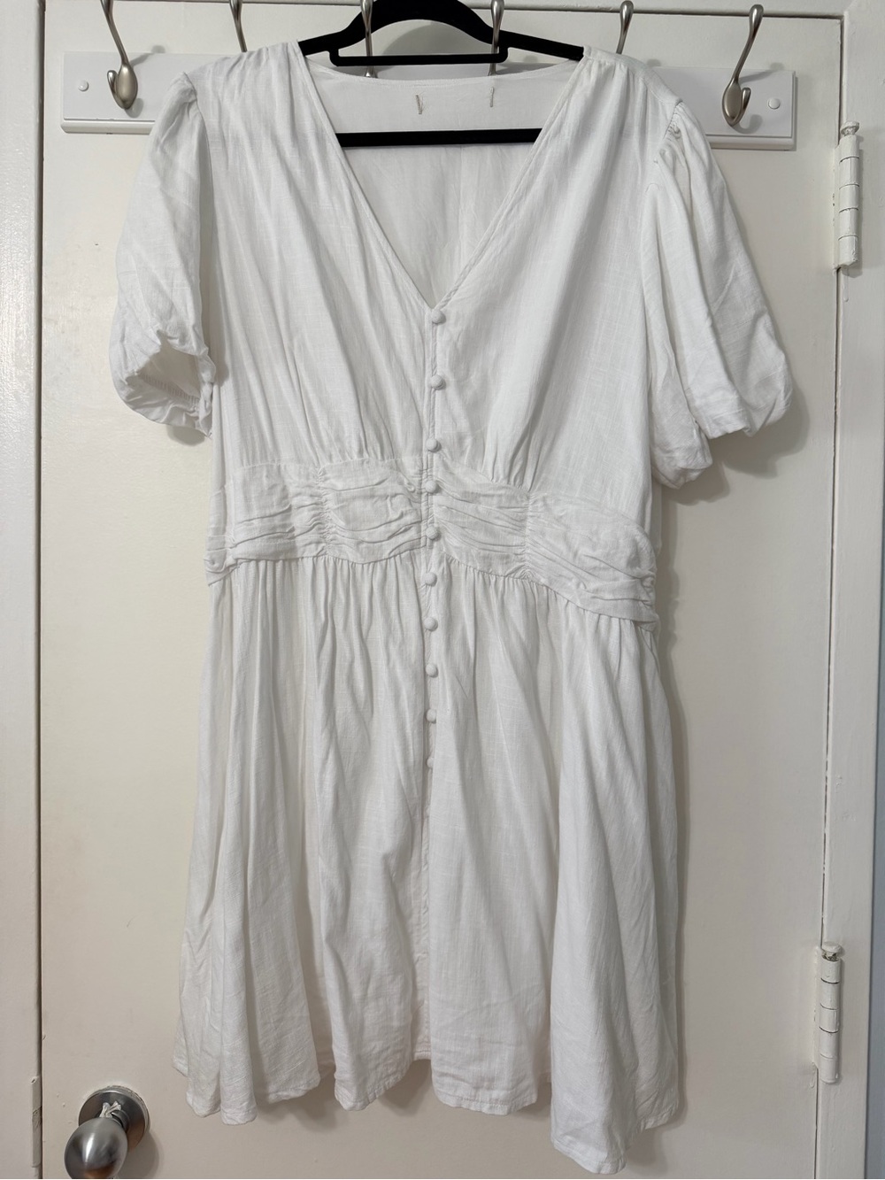 LOFT White Button-Front V-Neck Mini Dress